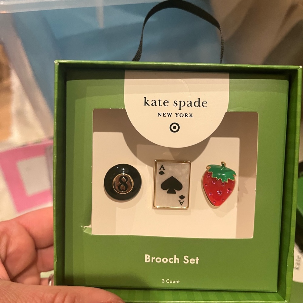 Kate Spade Brooch Set with Black, White, and Red Accents